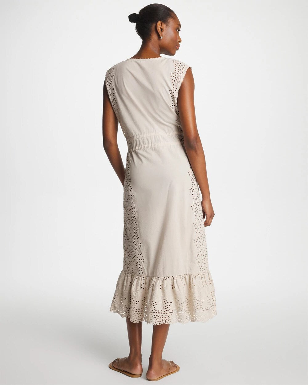 Smokey Taupe Woven Eyelet Swim Cover-Up Dress