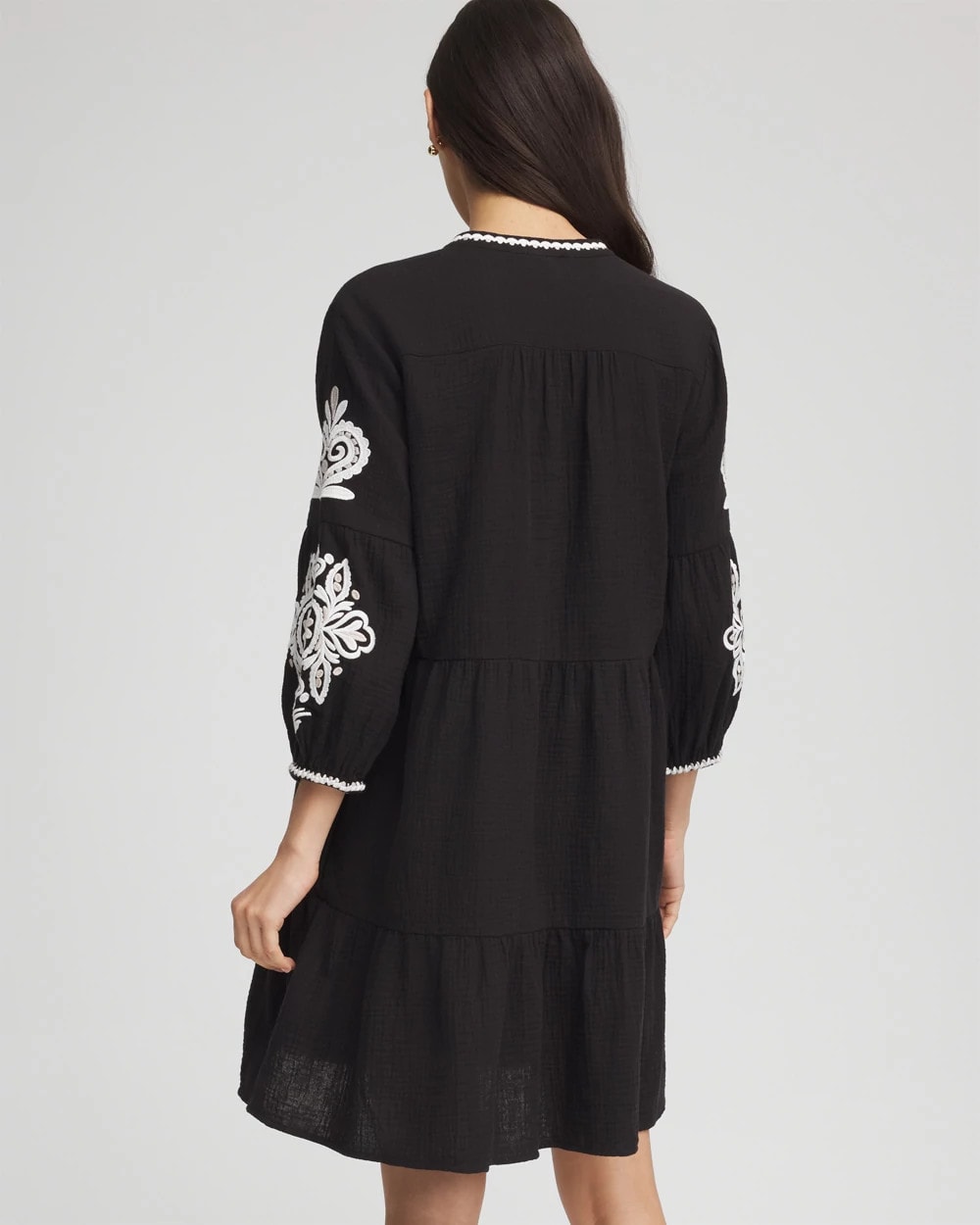 Black Woven Embroidered Swim Cover-Up