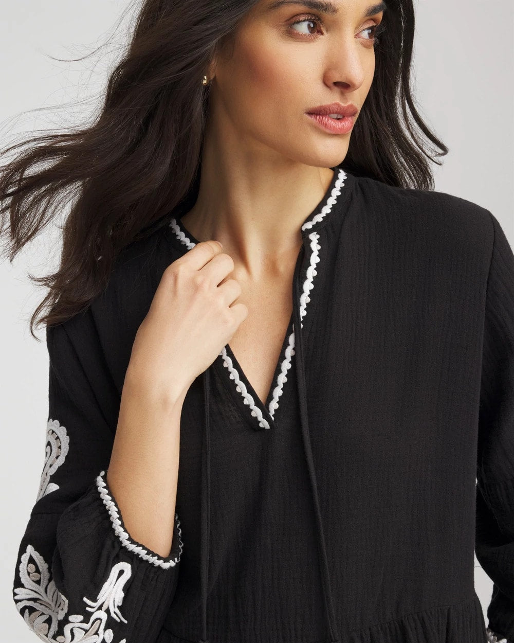 Black Woven Embroidered Swim Cover-Up