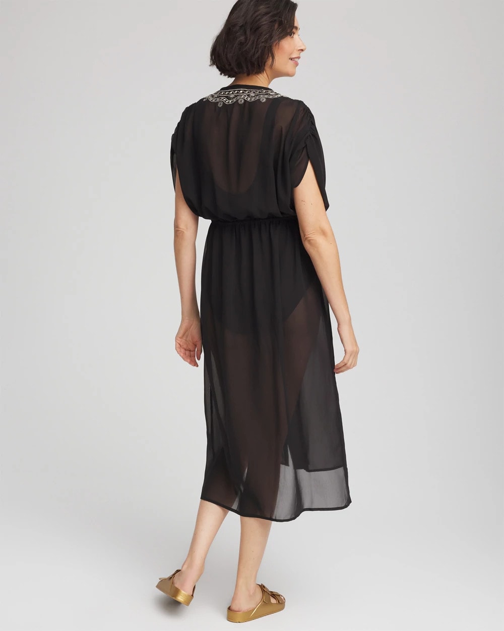 Black Miraclesuit® Beach Embroidered Long Kimono