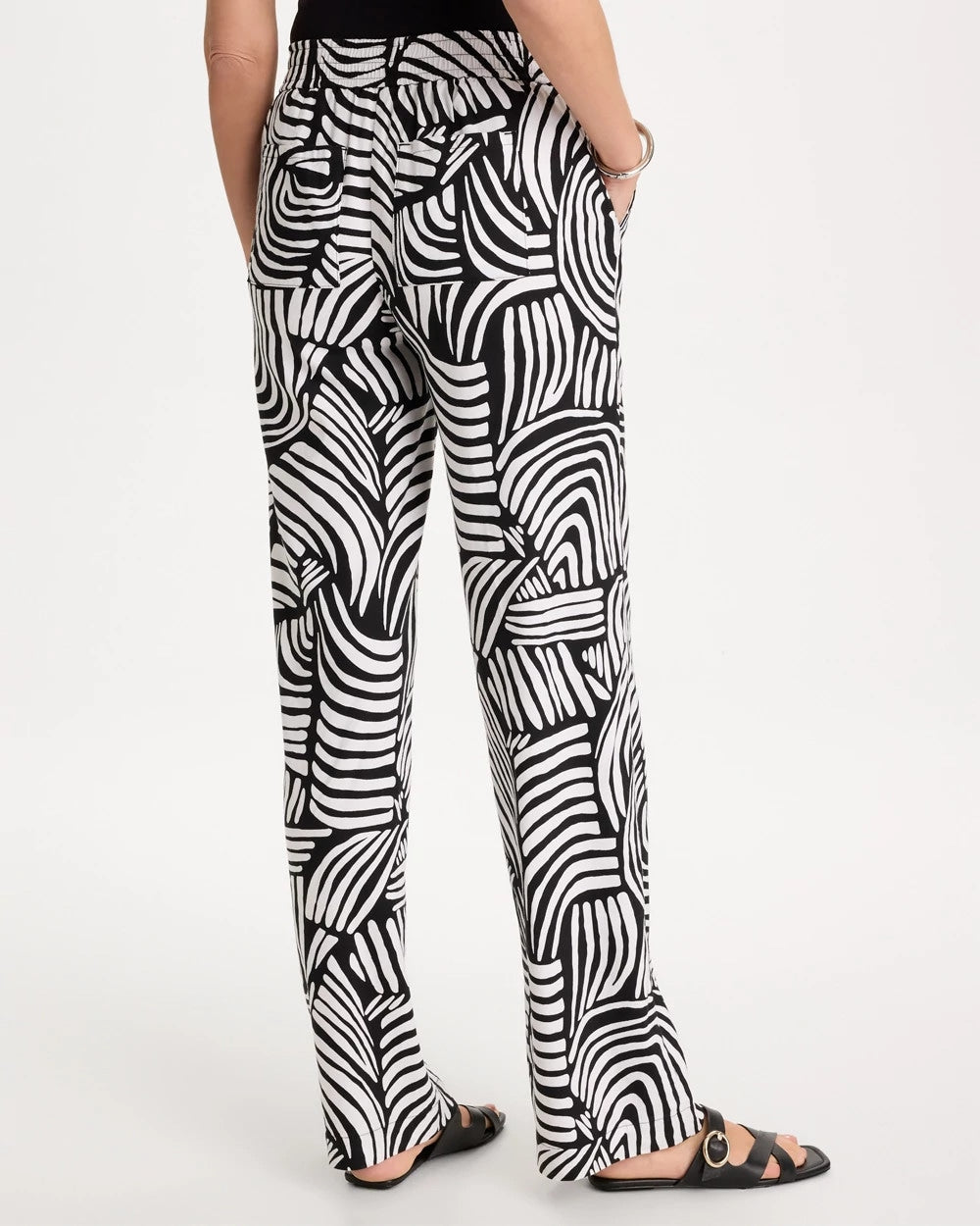 Alabaster Geo Pull-On Wide-Leg Linen Pants