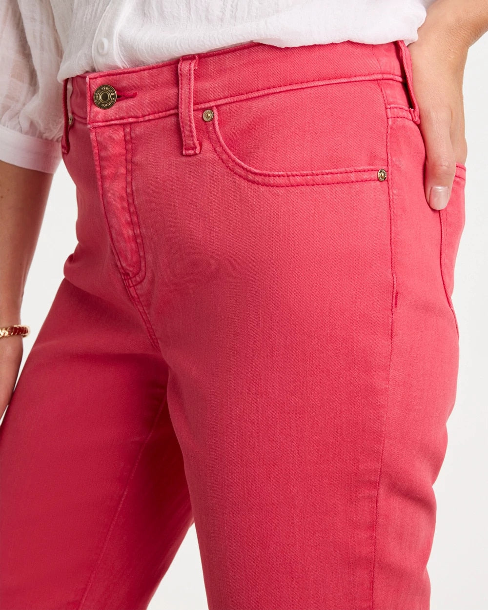 Hot Honeysuckle Girlfriend Roll Cuff Crop Jeans