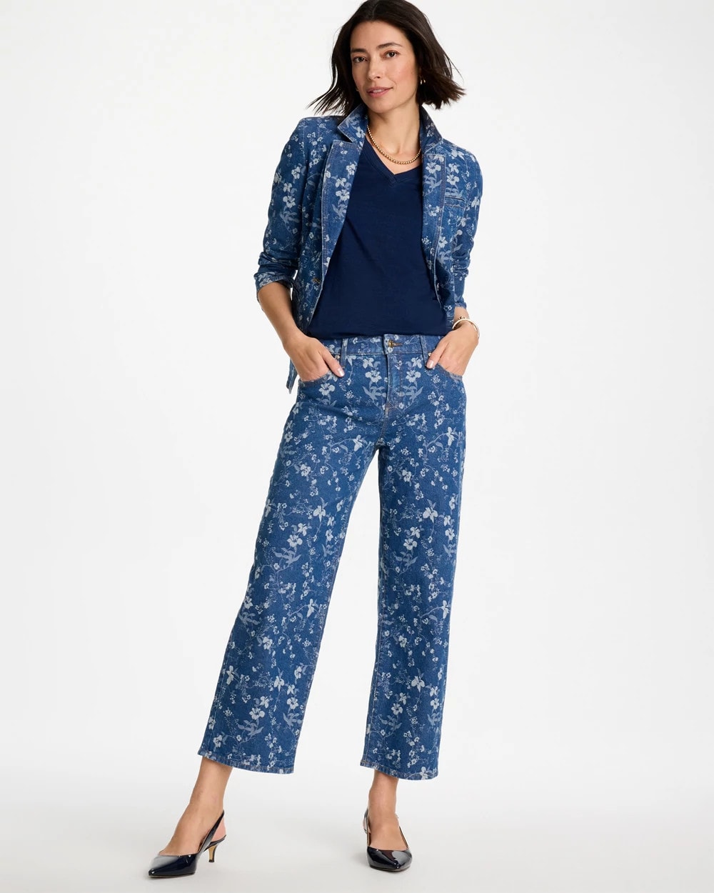 Indigo Girlfriend Wide Floral Crop Jean