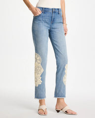Coral Reef Indigo Girlfriend Slim Crochet Fray Ankle Jeans