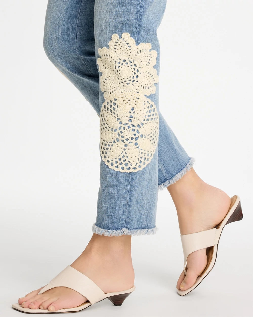 Coral Reef Indigo Girlfriend Slim Crochet Fray Ankle Jeans