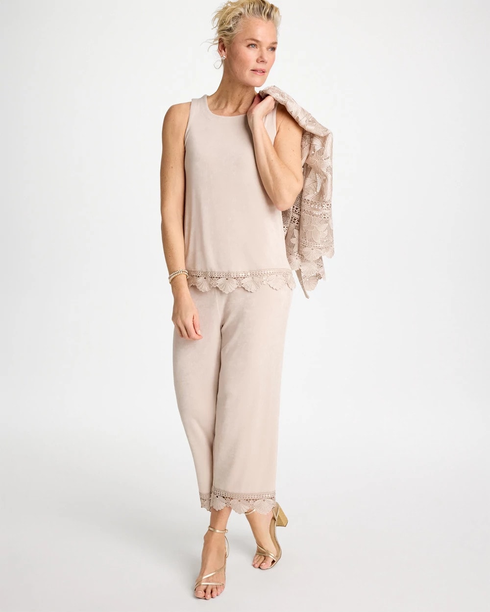 Smokey Taupe Travelers™ Scallop Lace Tank