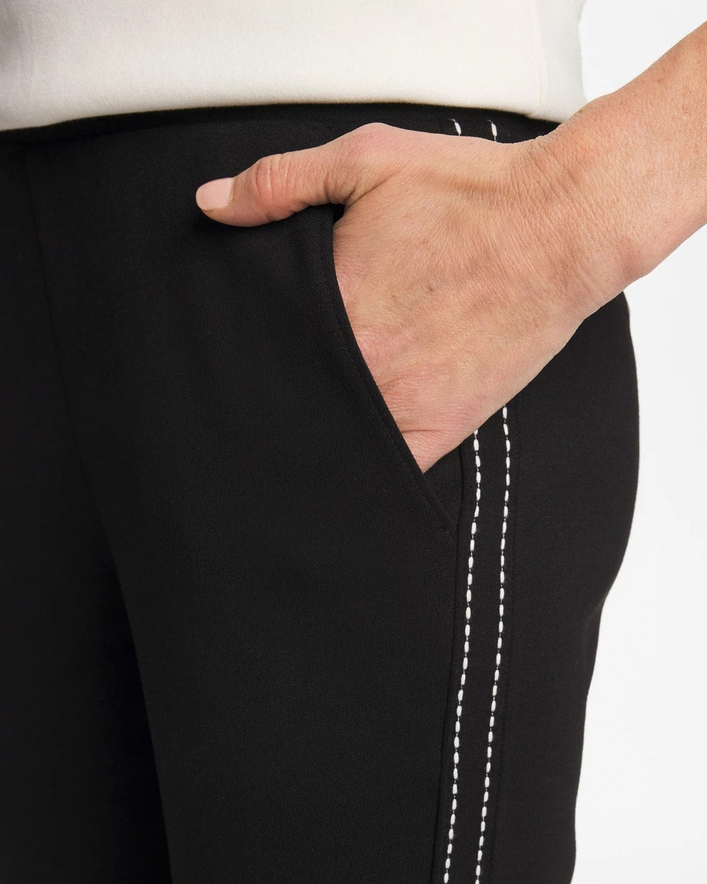 Black Zenergy® Double-Knit Pick Stitch Ankle Pants