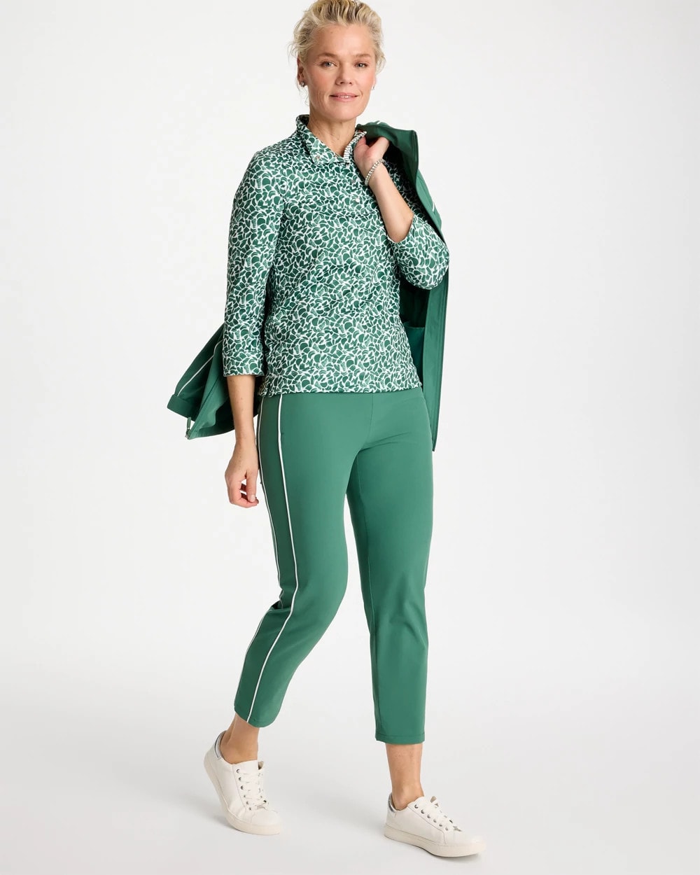 Water Lily Green Zenergy® UPF Side Piping Ankle Pants