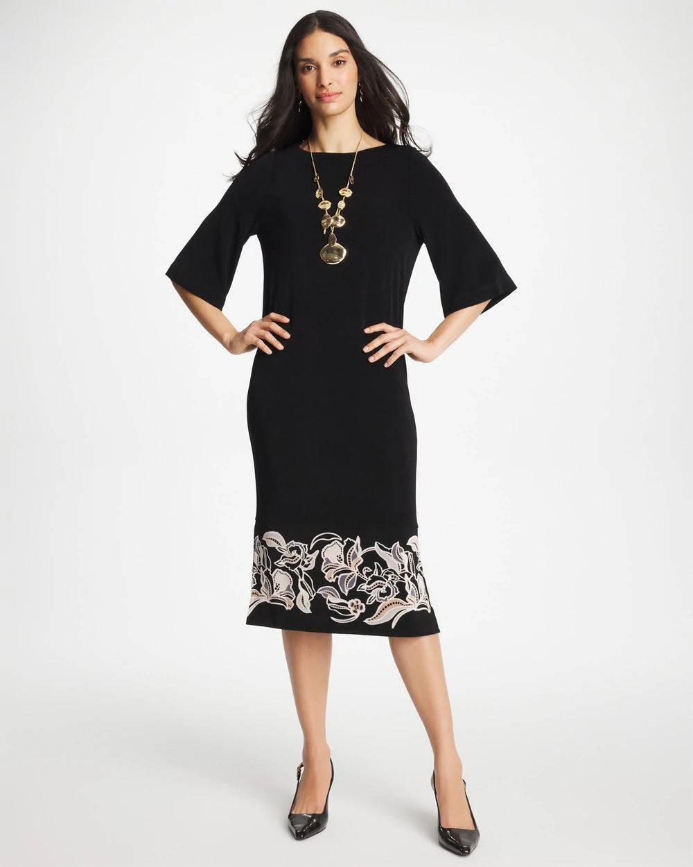 Travelers Black Travelers™ Border Kimono Sleeve Dress