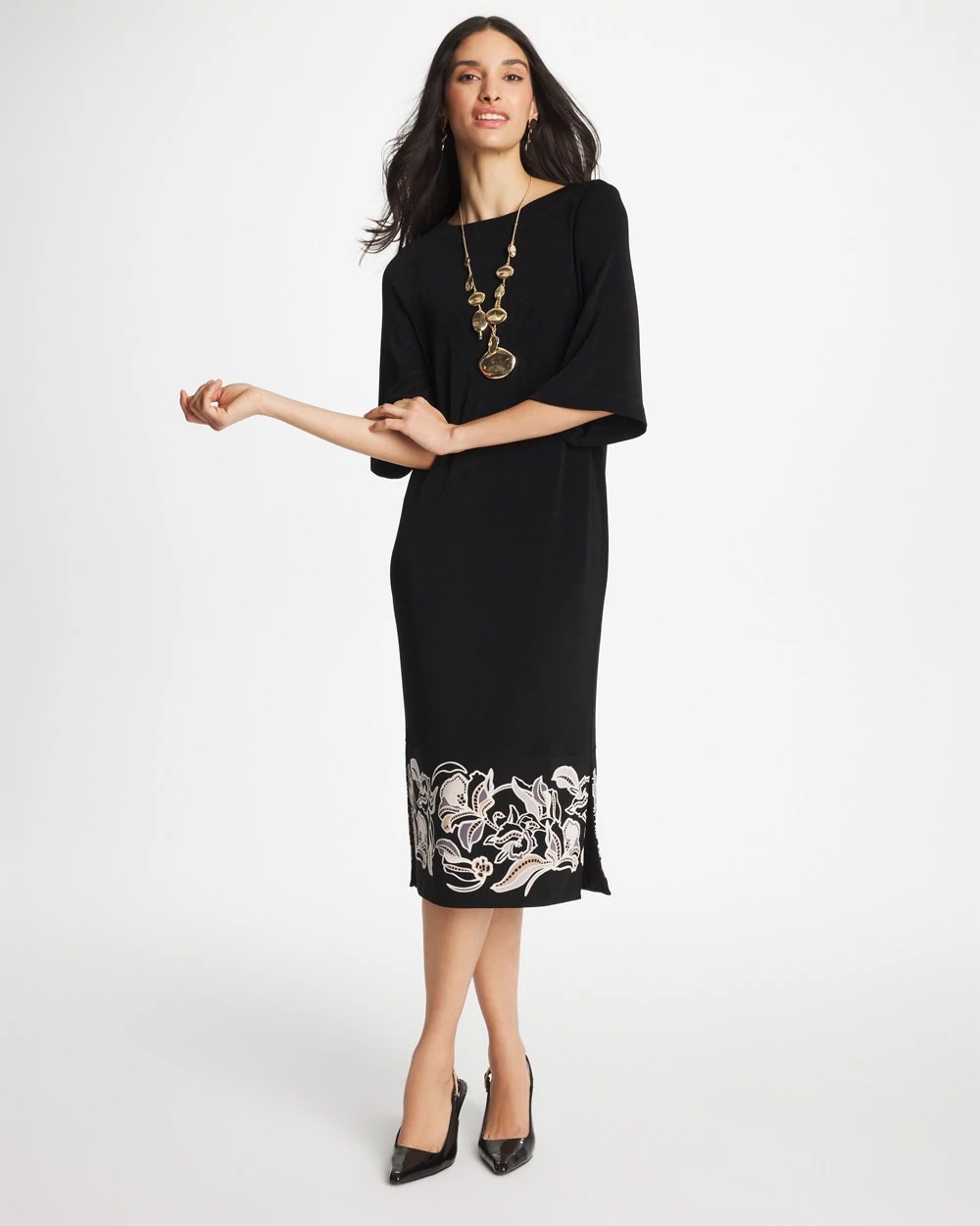 Travelers Black Travelers™ Border Kimono Sleeve Dress