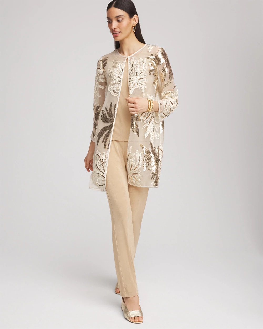 Modern Ecru Travelers™ Collection Sequin-Mesh Jacket