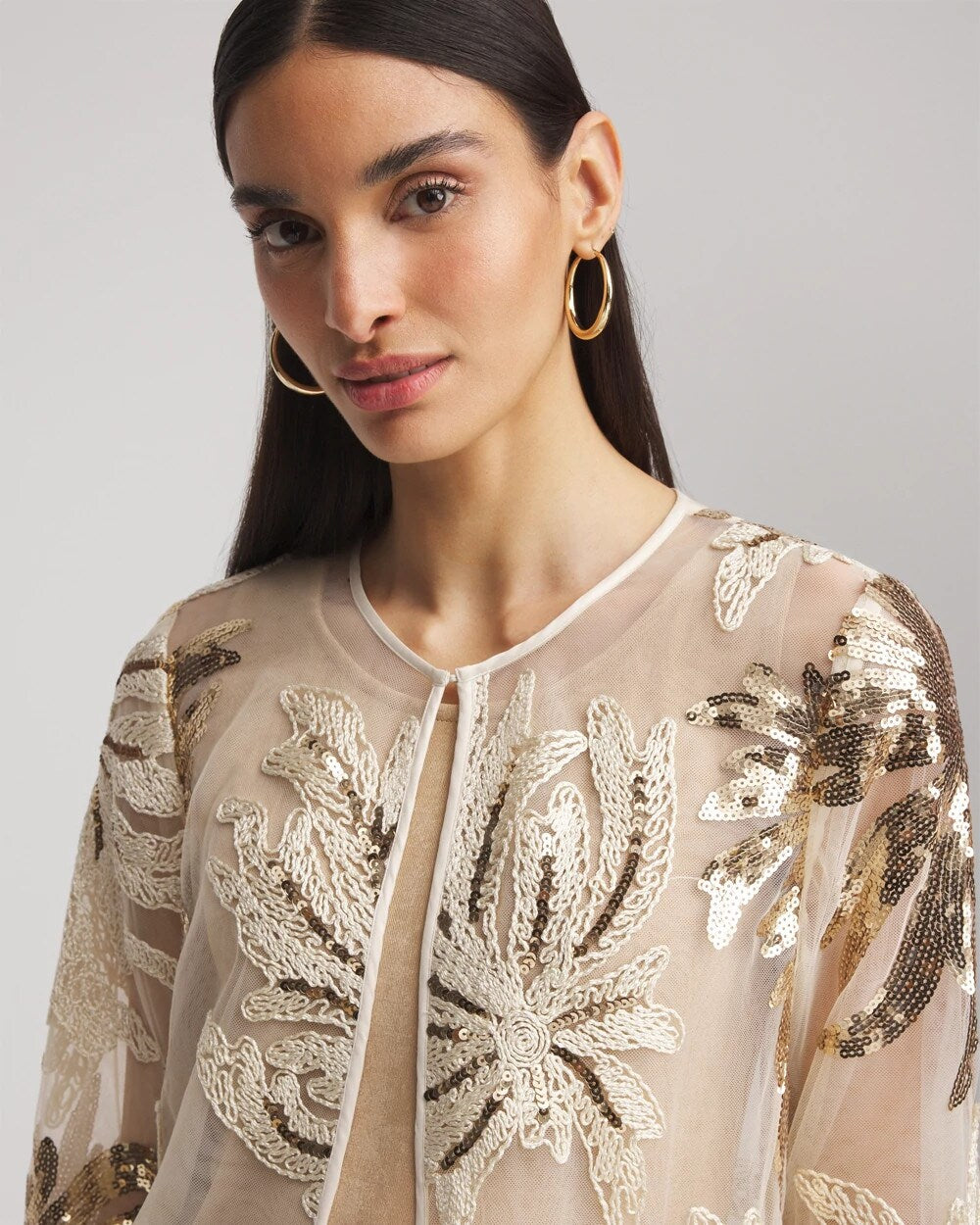 Modern Ecru Travelers™ Collection Sequin-Mesh Jacket