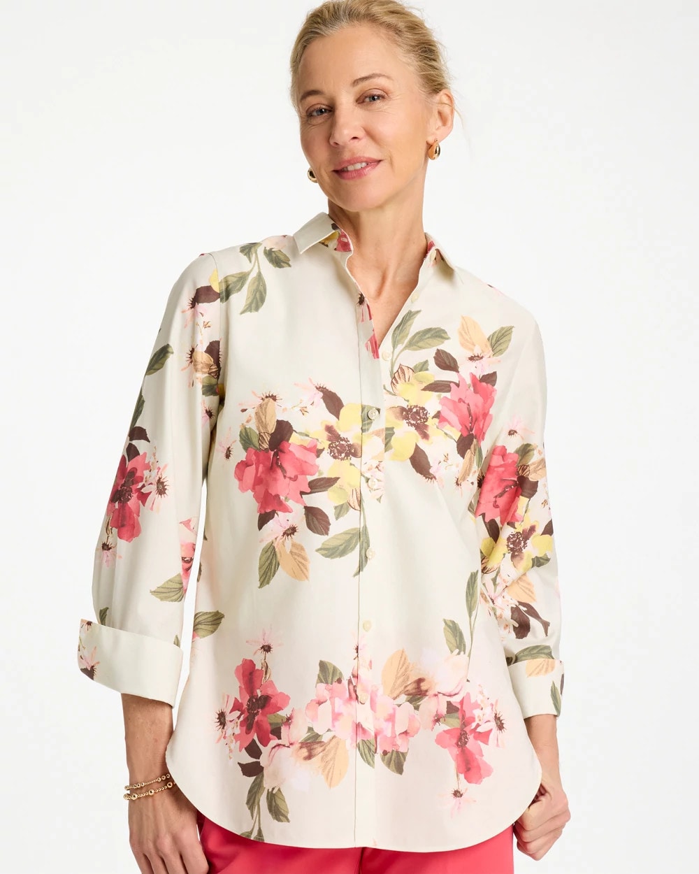 Hot Honeysuckle No Iron™ Printed Stretch Shirt