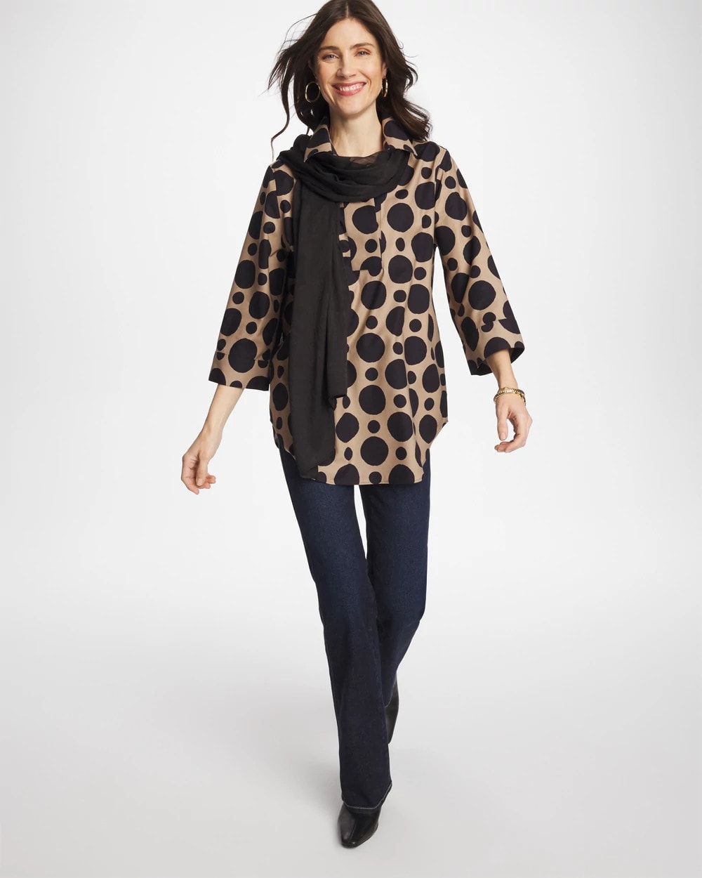 Cattail Brown No Iron™ Stretch Global Dots Popover Tunic