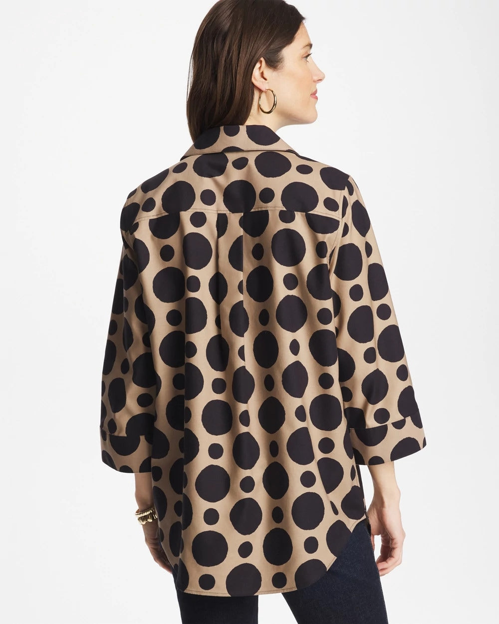 Cattail Brown No Iron™ Stretch Global Dots Popover Tunic