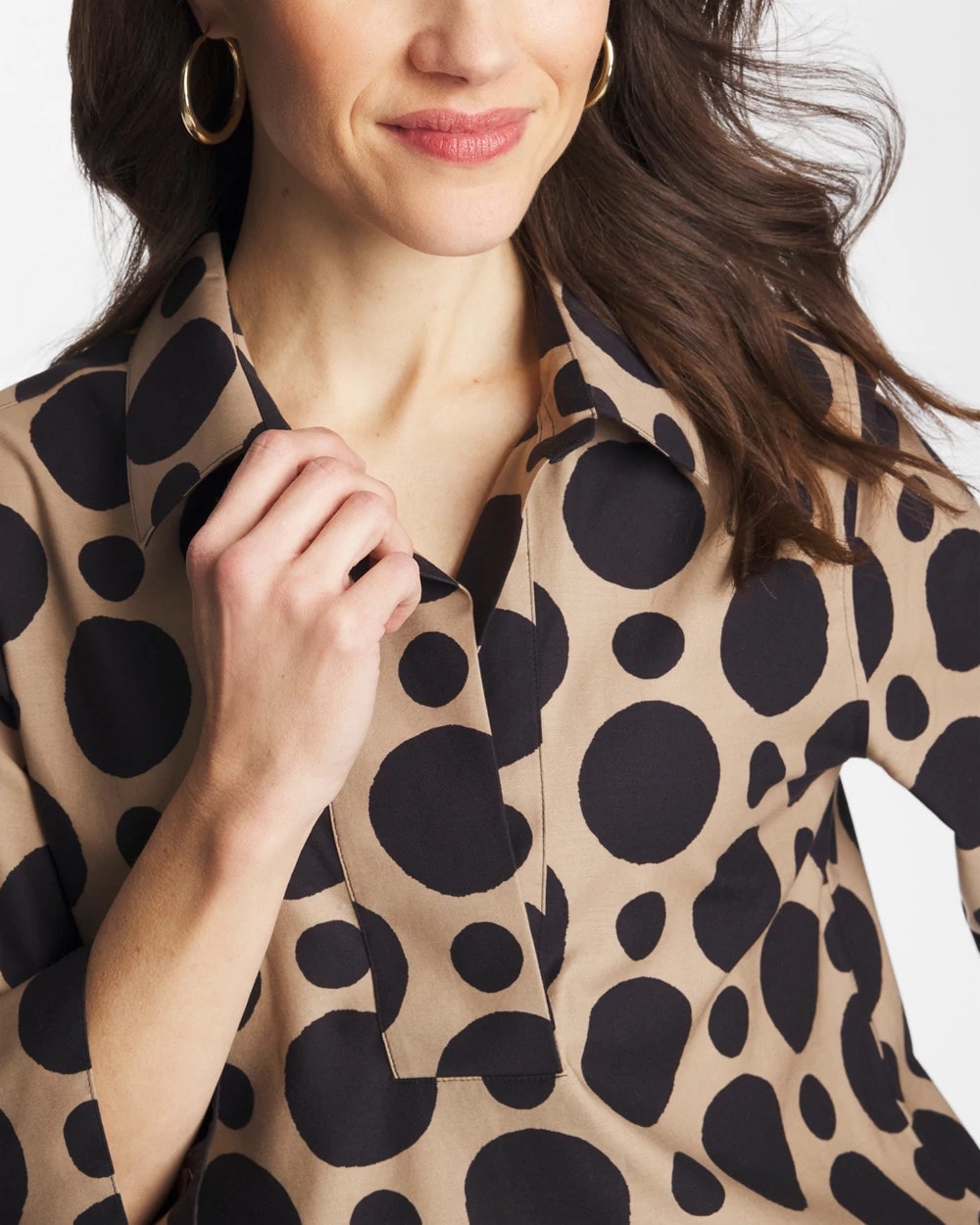 Cattail Brown No Iron™ Stretch Global Dots Popover Tunic