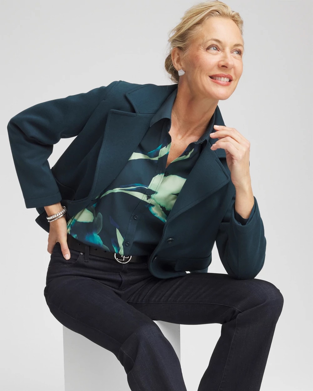 Teal Shadow No Iron™ Glacial Flora Sateen Shirt