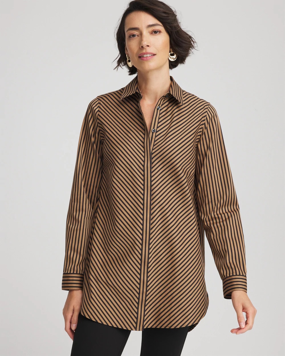 Black No Iron™ Slimming Imperial Stripe Tunic