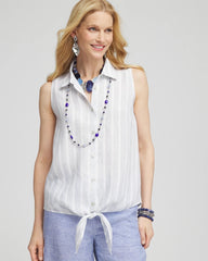 Indigo No Iron™ Linen Tie-Front Sleeveless Shirt
