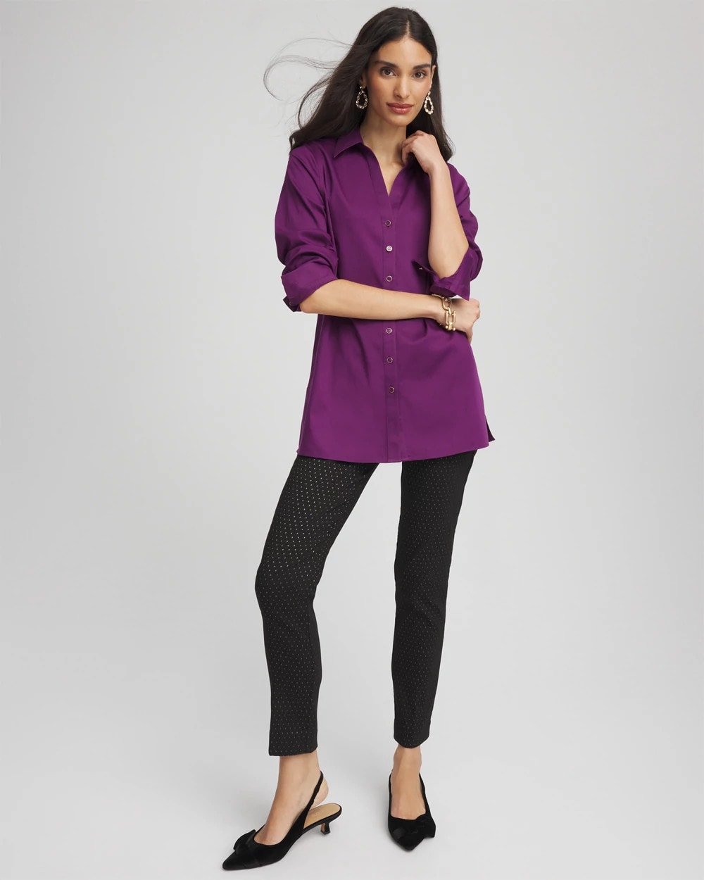 Purple Royale No Iron™ Novelty Button Tunic