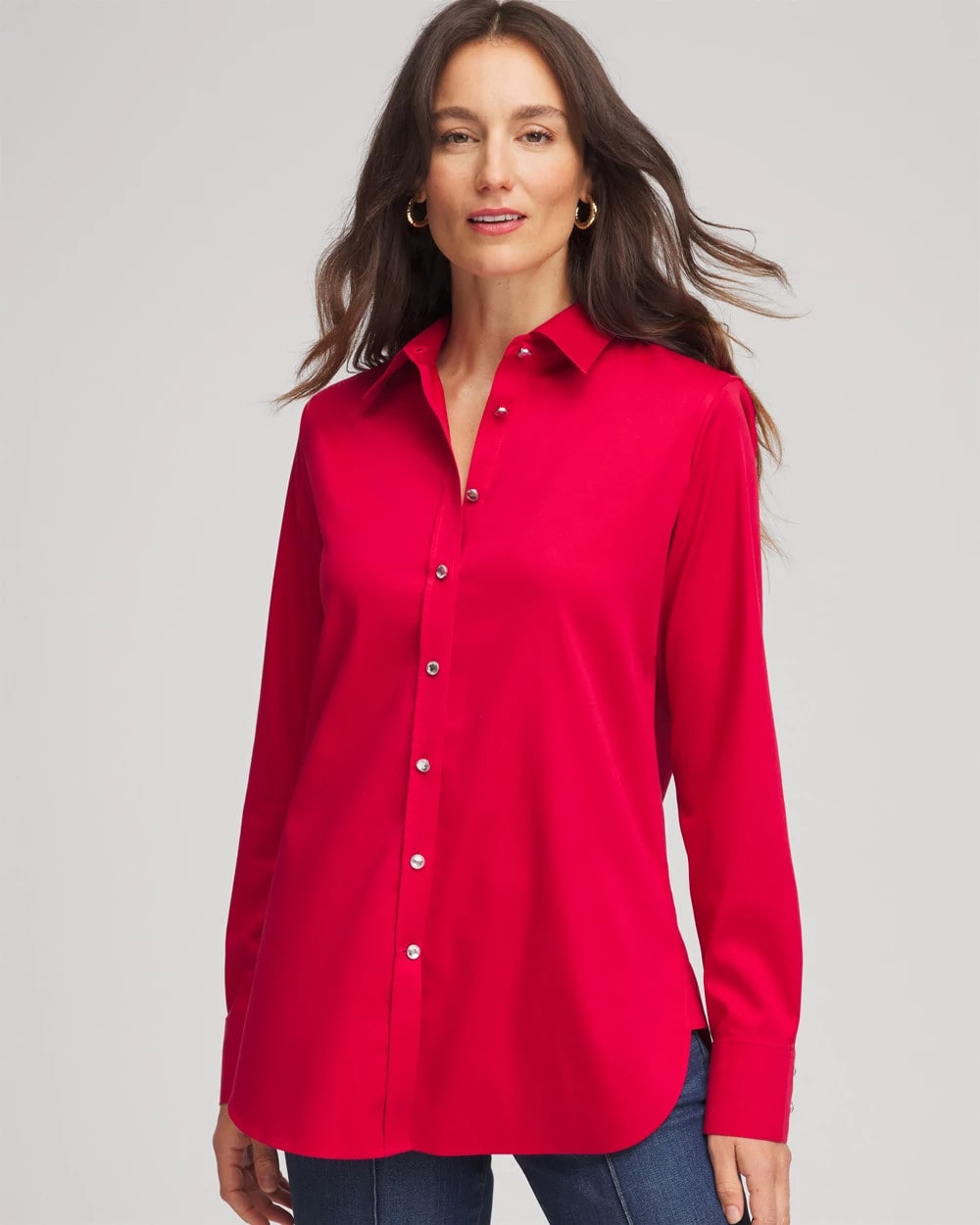 Carmine Red No Iron™ Rhinestone Button Shirt