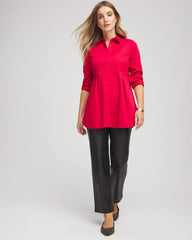Carmine Red No Iron™ Peplum Pleated Shirt