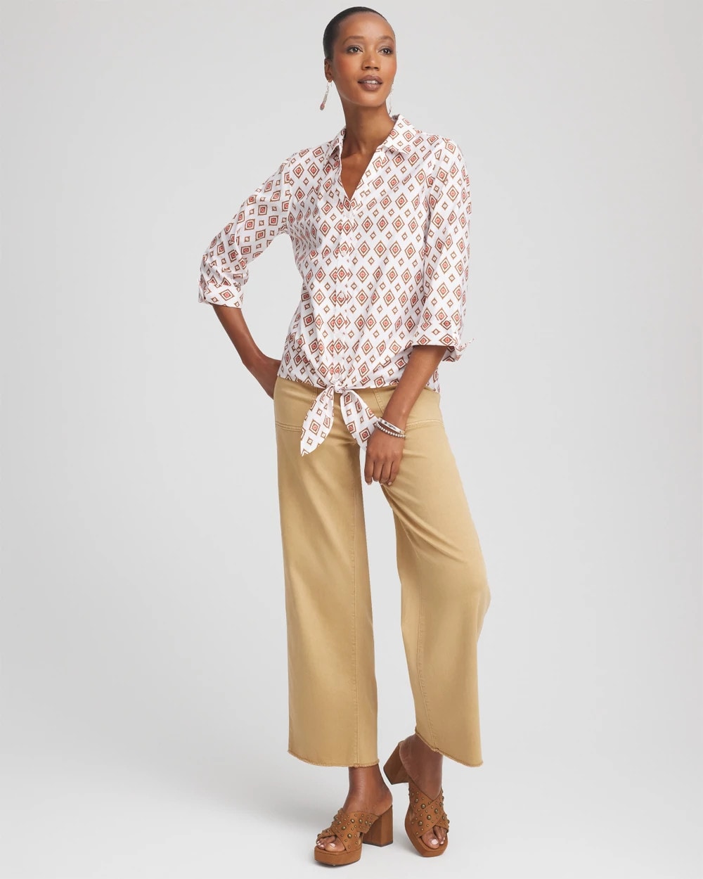 Siesta Rose No Iron™ Tie-Front Geo-Print Shirt