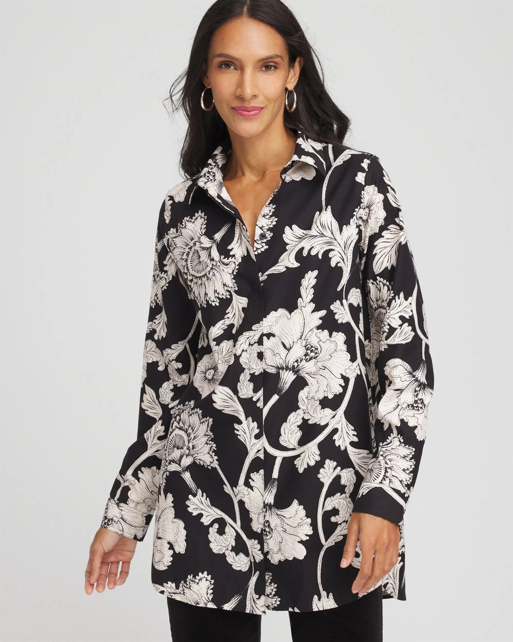 Black No Iron™ Bryne Bloom Stretch Tunic