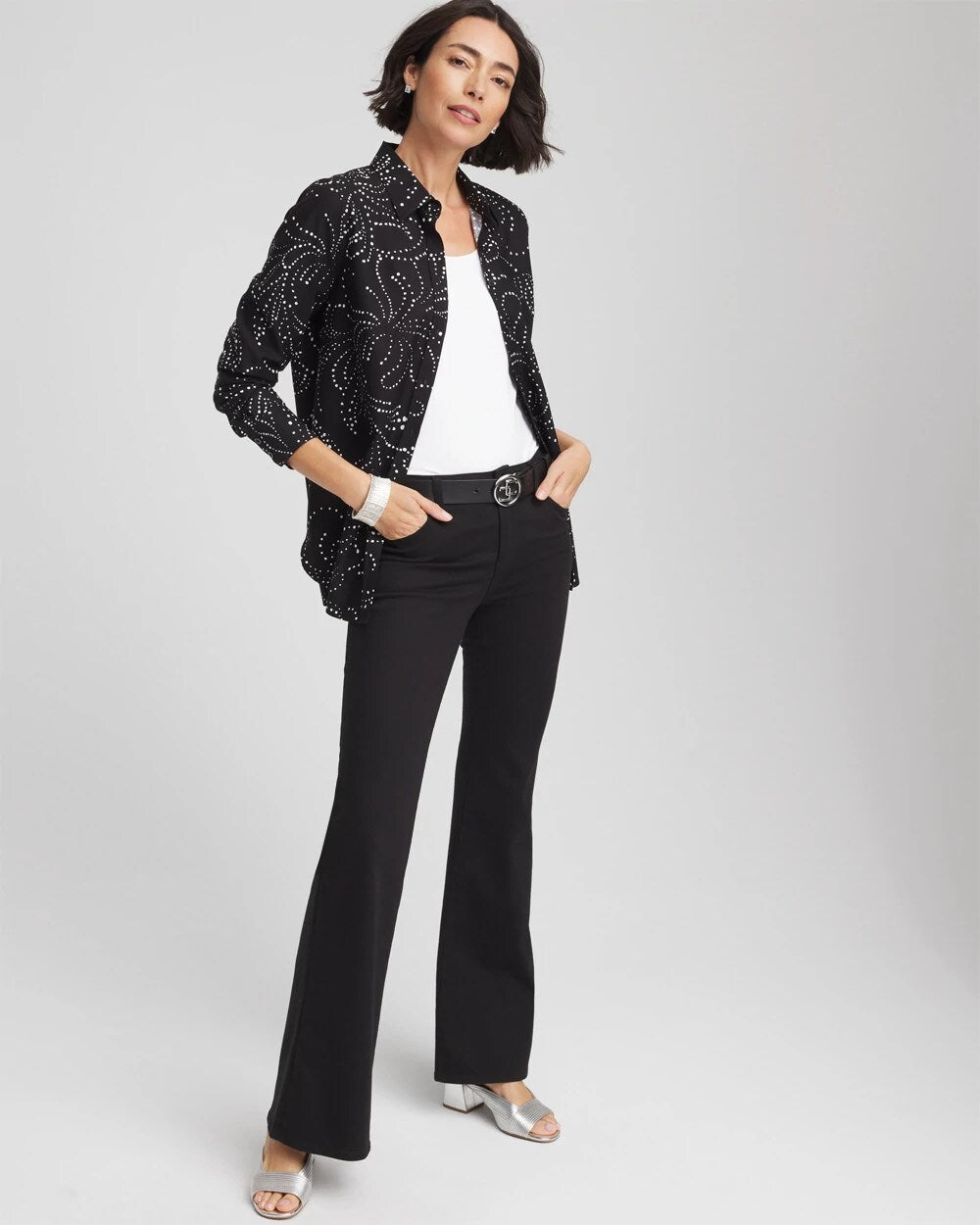Black No Iron™ Findot Print Sateen Shirt