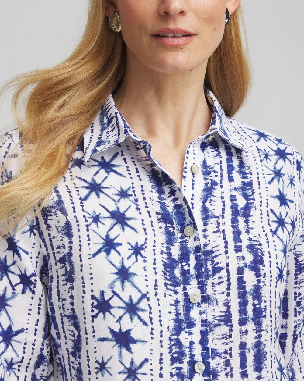 Rich Cobalt No Iron™ Star Print Linen Shirt