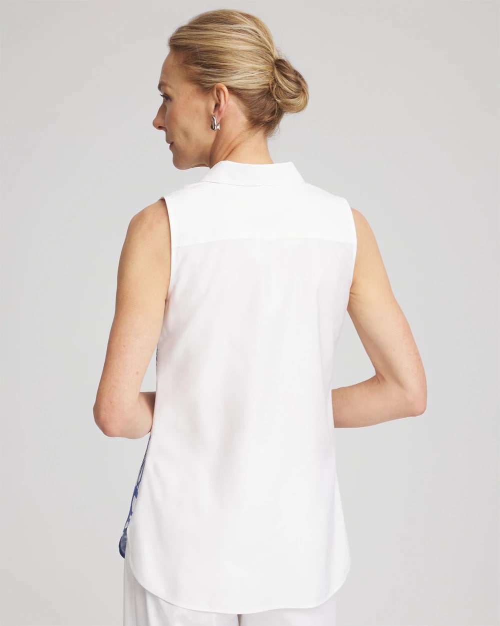 Blue Casa No Iron™ Palms Sleeveless Sateen Shirt