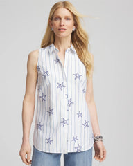 Optic White No Iron™ Starfish Striped Sleeveless Sateen Shirt