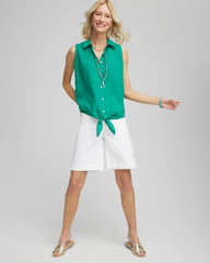 Eden Green No Iron™ Linen Tie-Front Sleeveless Shirt