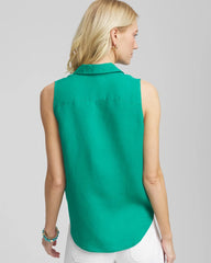 Eden Green No Iron™ Linen Tie-Front Sleeveless Shirt