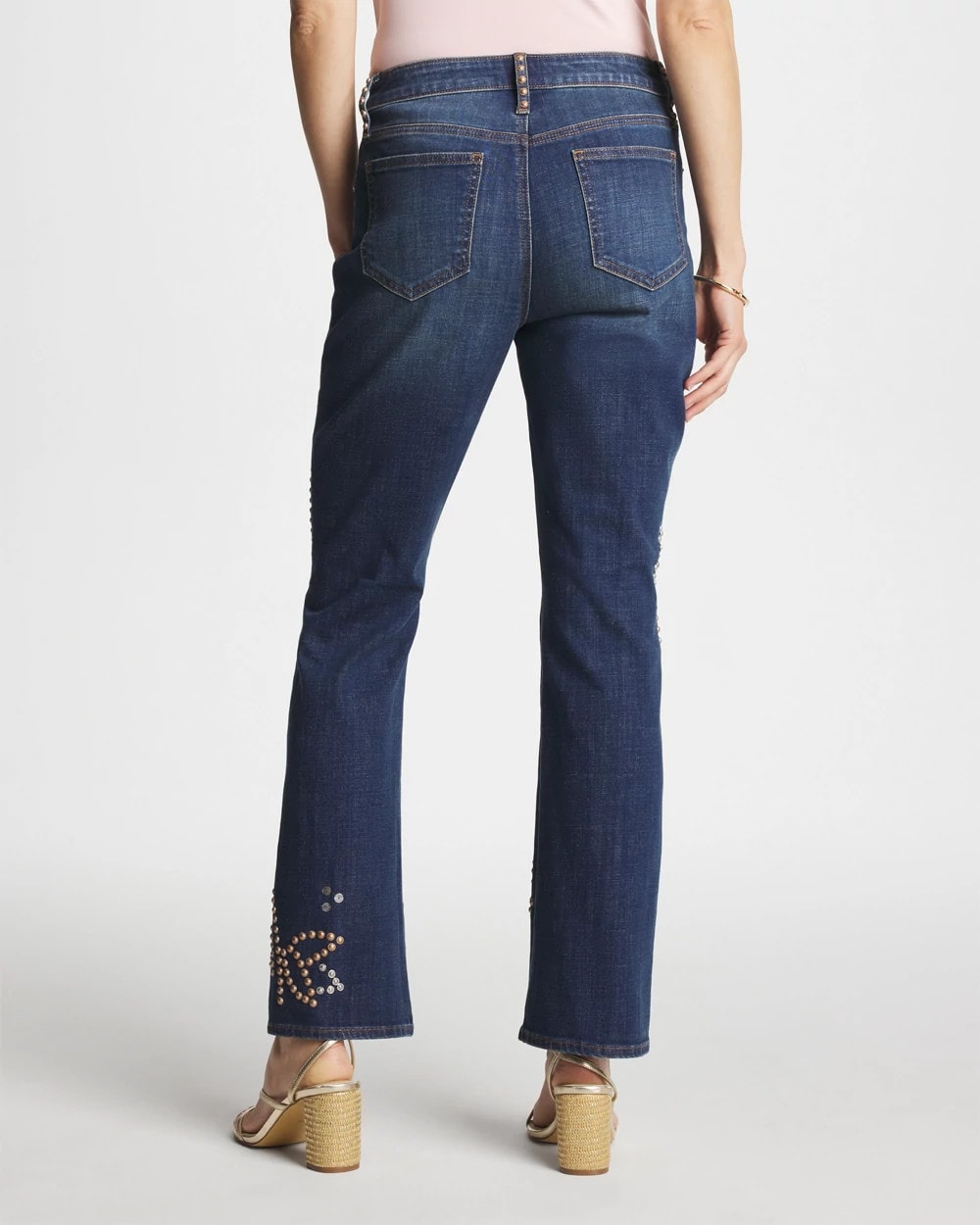 Spellbound Indigo Embellished Girlfriend Cropped Flared Jeans