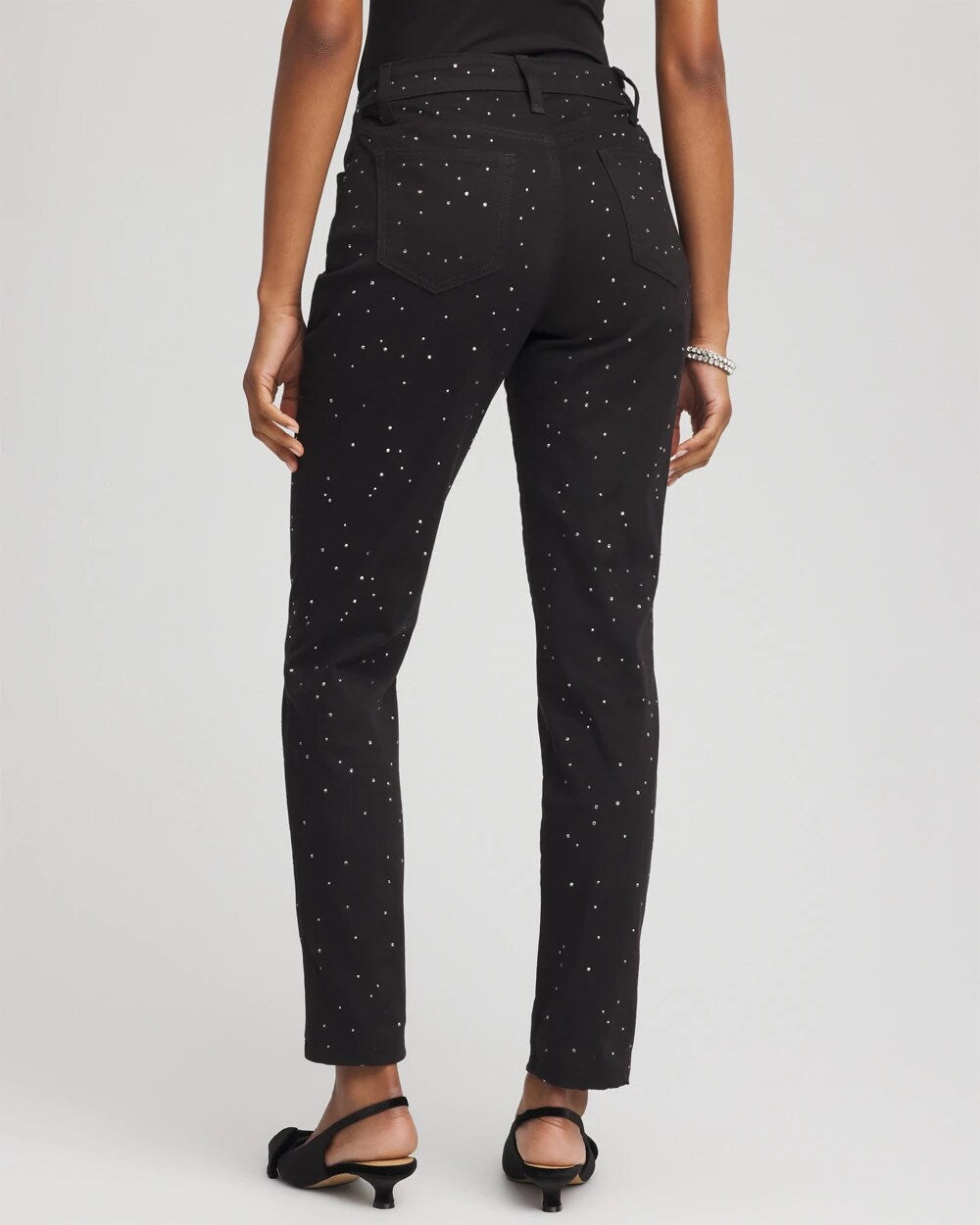 Black Stone Embellished Girlfriend Slim Ankle Jeans