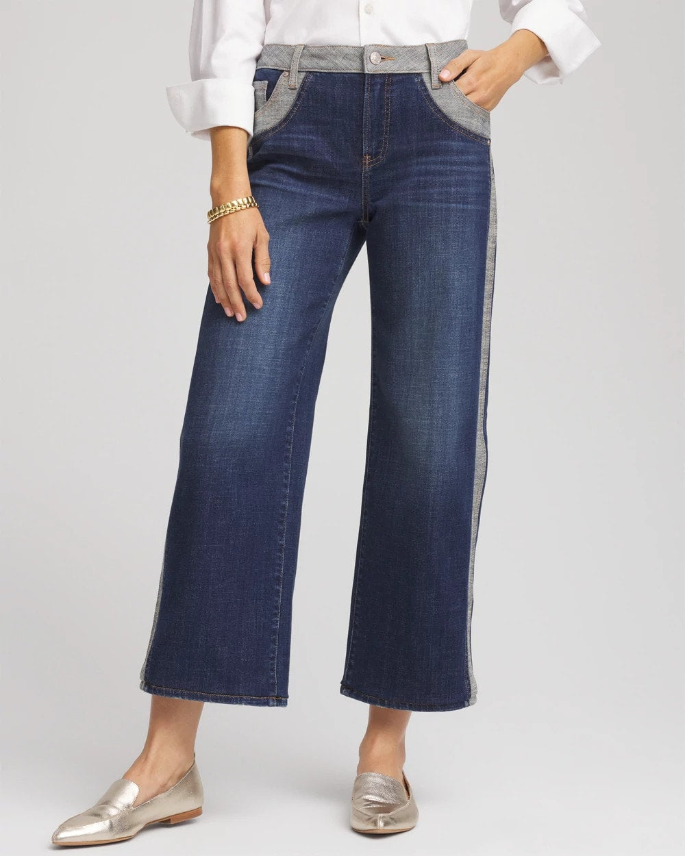 Eclipse Indigo Girlfriend Cropped Colorblock Wide-Leg Jeans