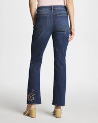 Spellbound Indigo Embellished Girlfriend Cropped Flared Jeans