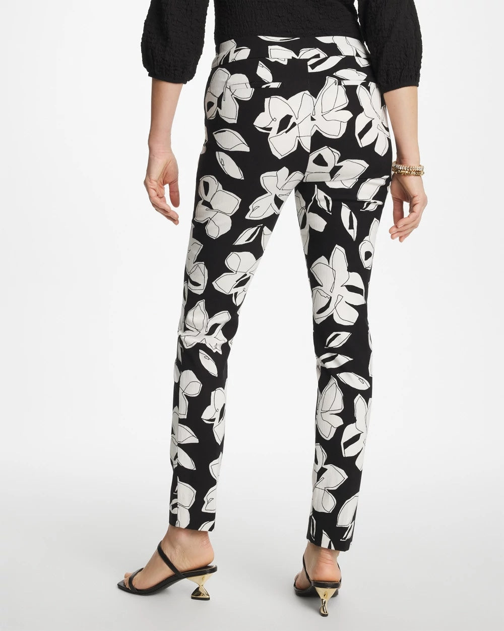 Black Blooms Brigitte™ Slim Pull-On Ankle Pants