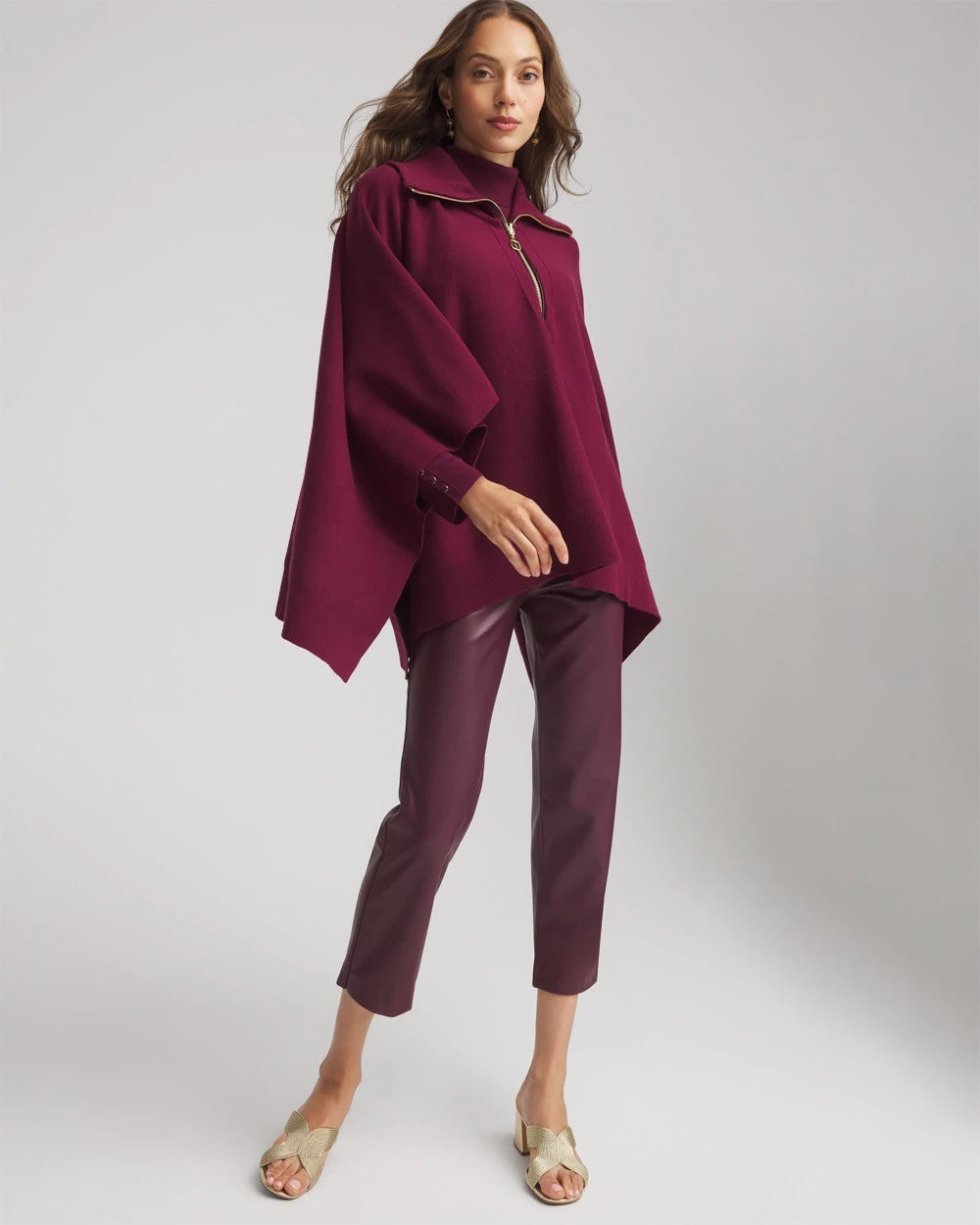 Blackened Burgundy Faux Leather Brigitte™ Pull-On Cropped Pants