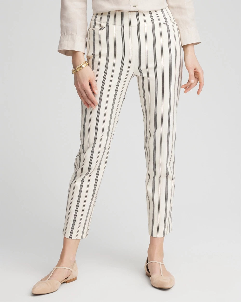 Ecru Brigitte™ Slub Striped Cropped Pants