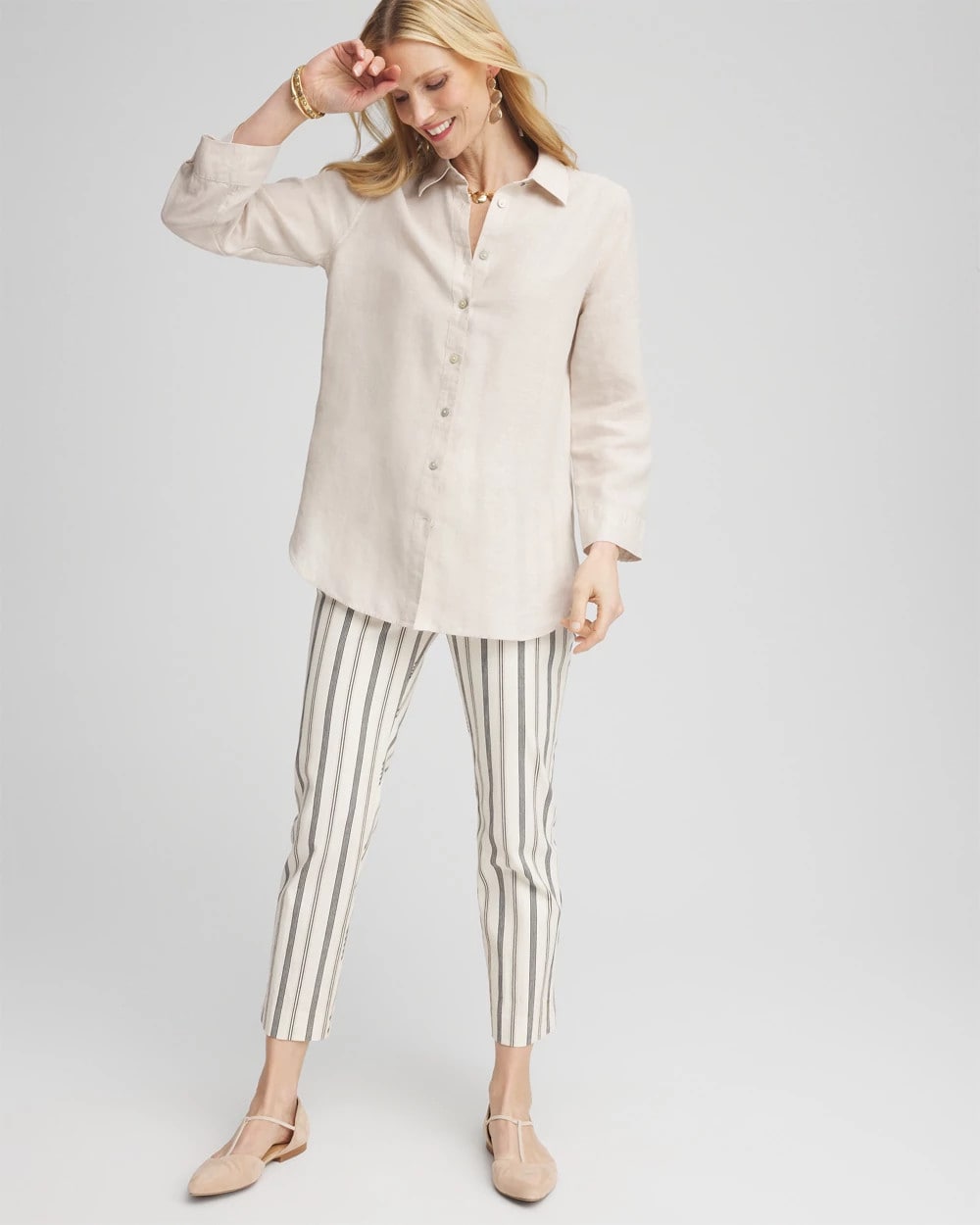 Ecru Brigitte™ Slub Striped Cropped Pants