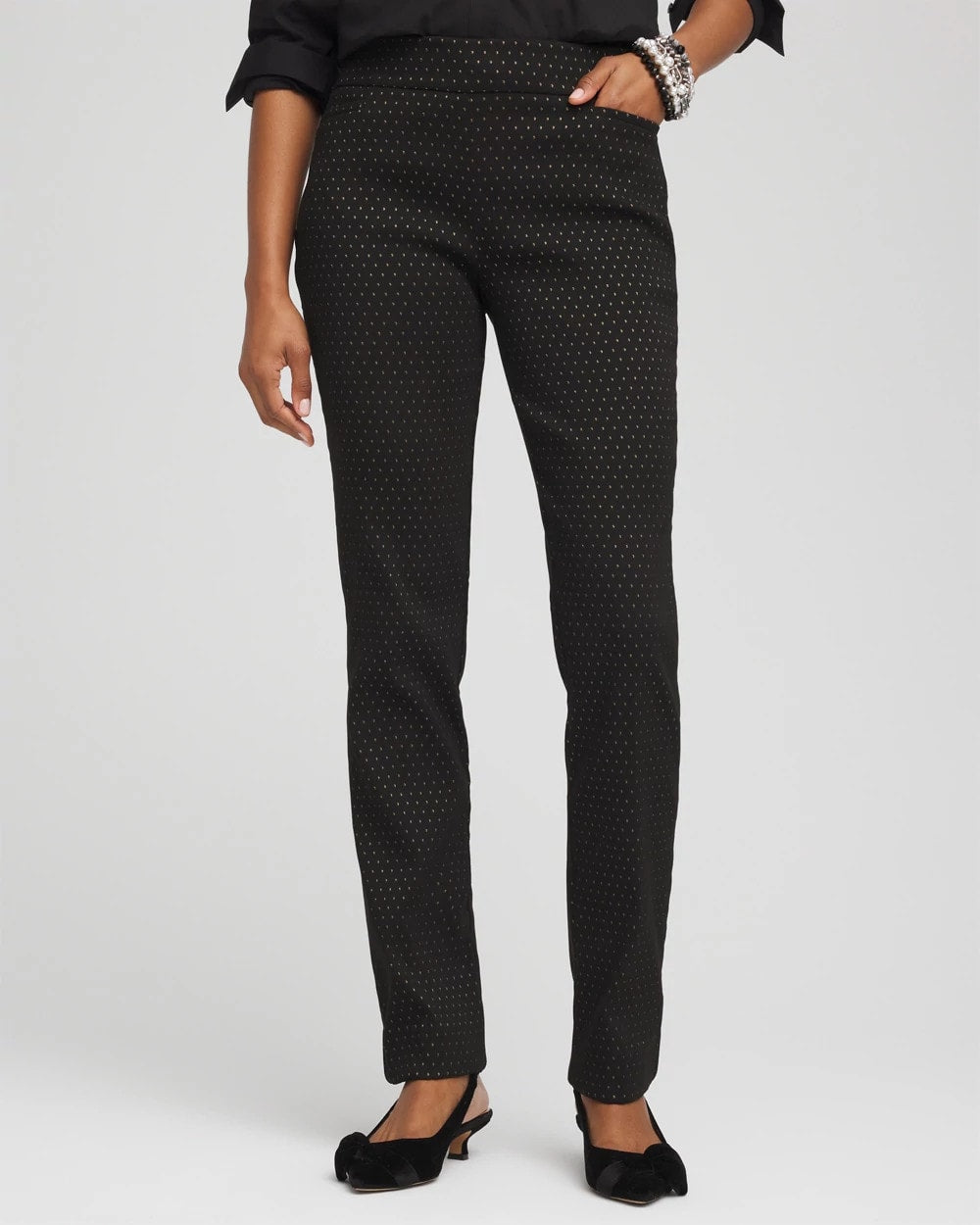 Black Brigitte™ Slim Full-Length Jacquard Pants