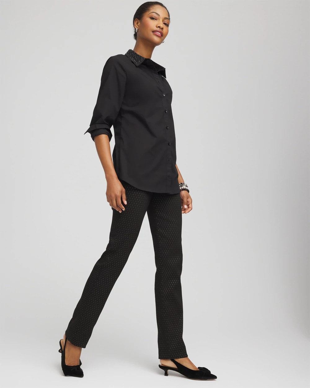 Black Brigitte™ Slim Full-Length Jacquard Pants