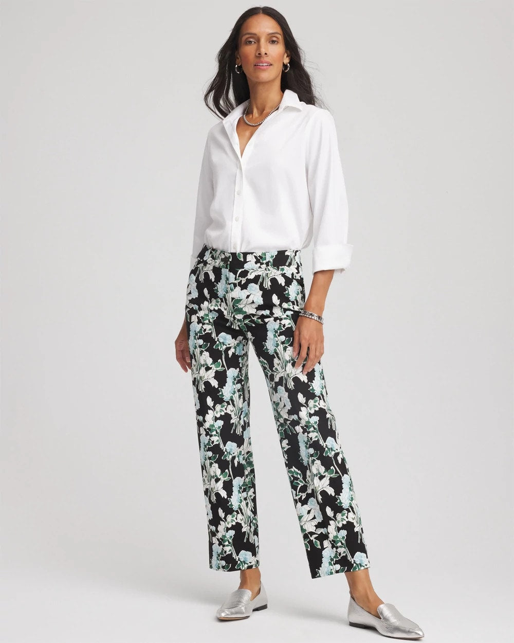 Black Floral Emme Straight Ankle Pants