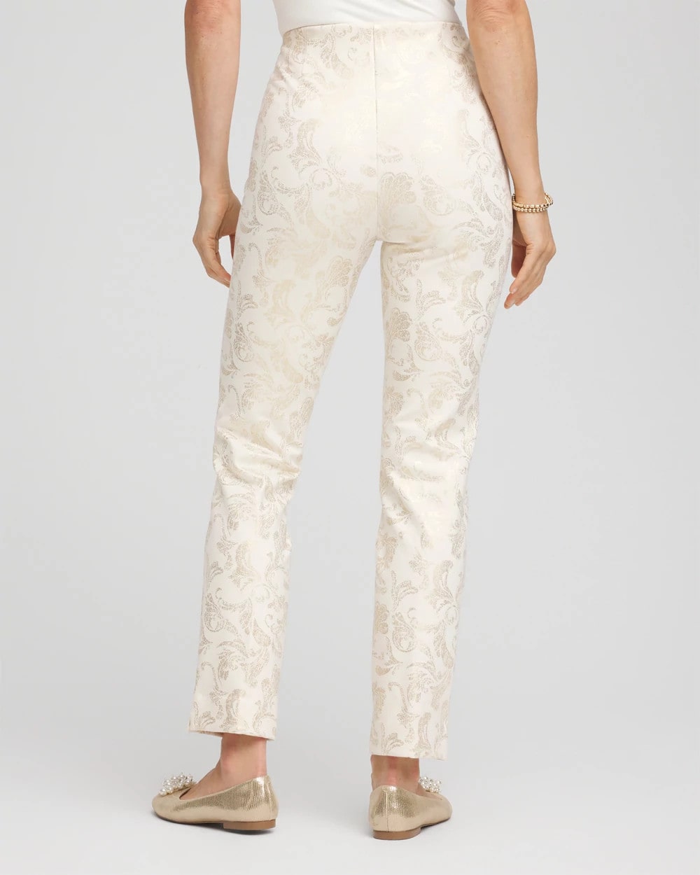 English Cream Juliet Golden Foiled Slim Ankle Pants