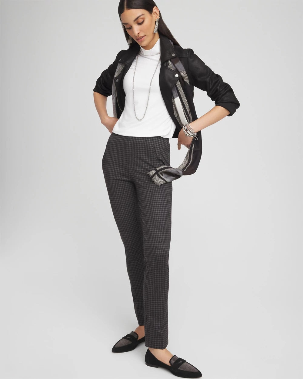 Black Juliet Tonal Check Ankle Pants