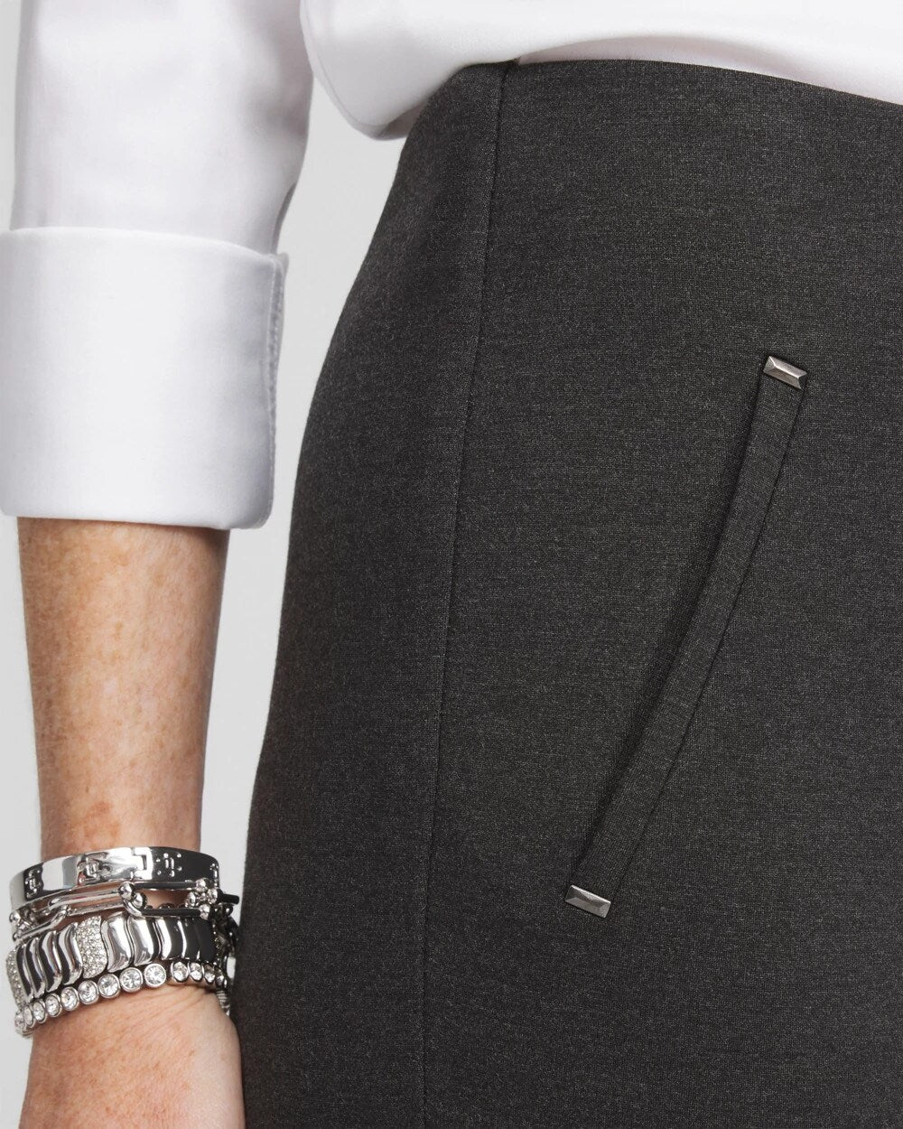 Graphite Heather Gray Juliet Trim Detail Ponte Ankle Pants