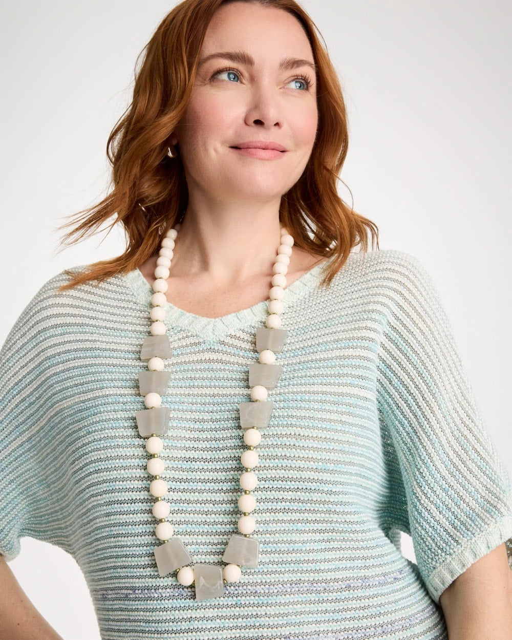Neutral Long Geo Beaded Necklace