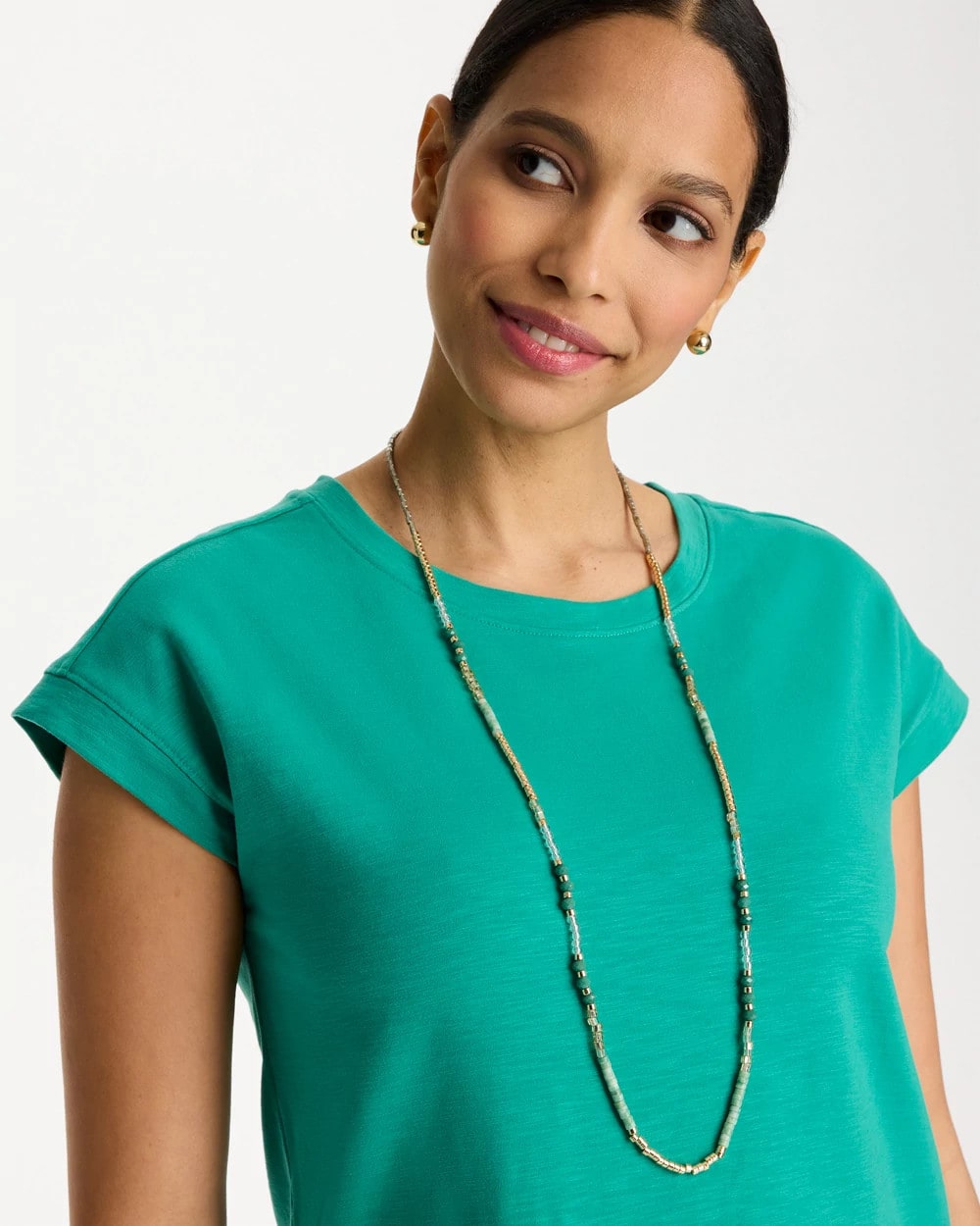 Green Beaded Long Necklace